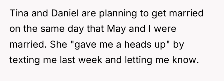 Tina and Daniel are planning to get married on the...