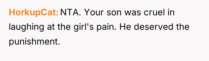 HorkupCat NTA. Your son was cruel in laughing at the...