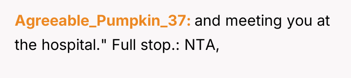 Agreeable_Pumpkin_37 and meeting you at the hospital." Full stop.: NTA,