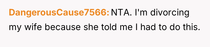 DangerousCause7566 NTA. I'm divorcing my wife because she told me...
