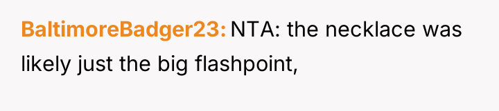 BaltimoreBadger23 NTA: the necklace was likely just the big flashpoint,