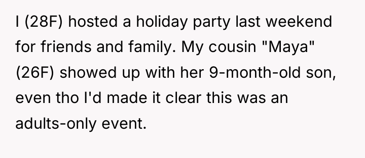 I (28F) hosted a holiday party last weekend for friends...