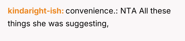 kindaright-ish convenience.: NTA All these things she was suggesting,