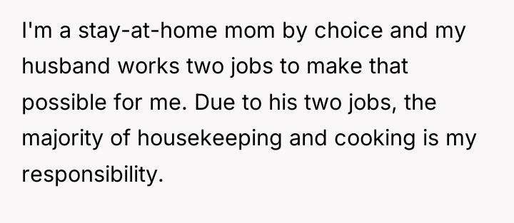 I'm a stay-at-home mom by choice and my husband works...