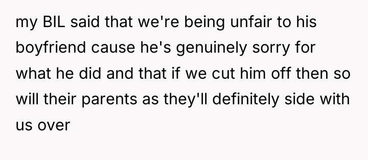 my BIL said that we're being unfair to his boyfriend...
