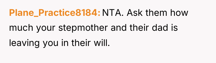 Plane_Practice8184 NTA. Ask them how much your stepmother and their...