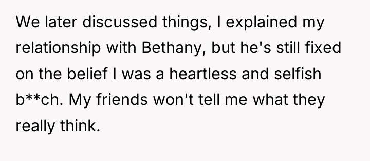 We later discussed things, I explained my relationship with Bethany,...
