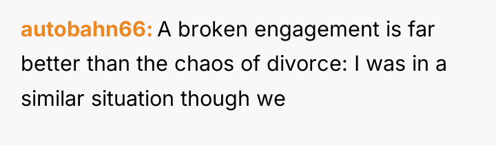 autobahn66 A broken engagement is far better than the chaos...