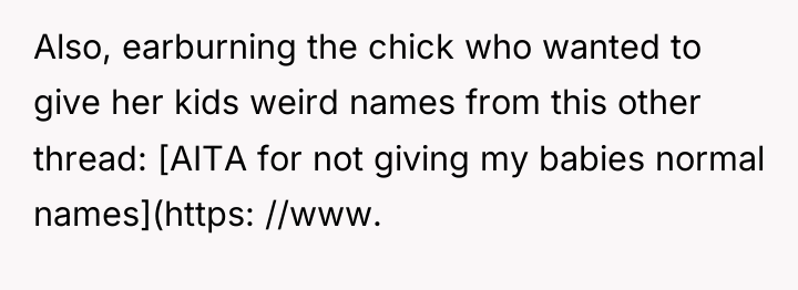 Also, earburning the chick who wanted to give her kids...