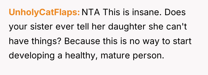 UnholyCatFlaps NTA This is insane. Does your sister ever tell...