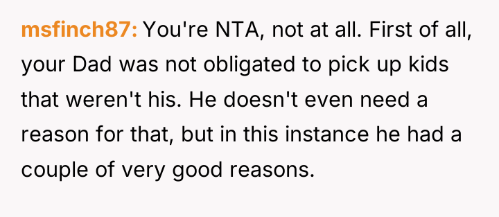msfinch87 You're NTA, not at all. First of all, your...