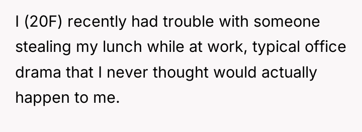 I (20F) recently had trouble with someone stealing my lunch...