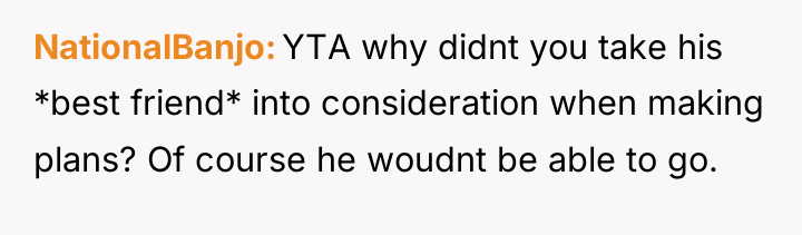 NationalBanjo YTA why didnt you take his *best friend* into...