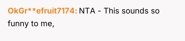 OkGr**efruit7174 NTA - This sounds so funny to me,