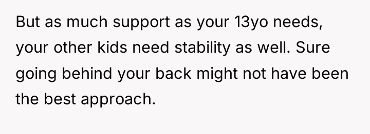 But as much support as your 13yo needs, your other...