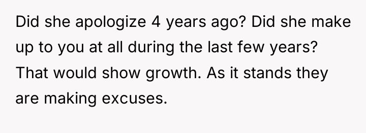 Did she apologize 4 years ago? Did she make up...