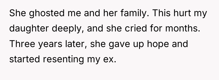 She ghosted me and her family. This hurt my daughter...