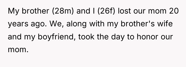 My brother (28m) and I (26f) lost our mom 20...