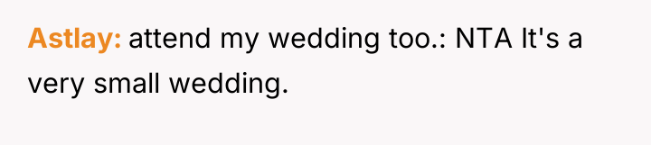 Astlay attend my wedding too.: NTA It's a very small...