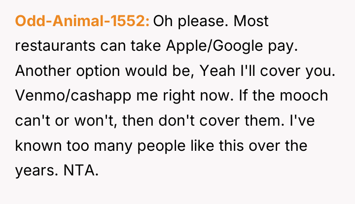Odd-Animal-1552 Oh please. Most restaurants can take Apple/Google pay. Another...