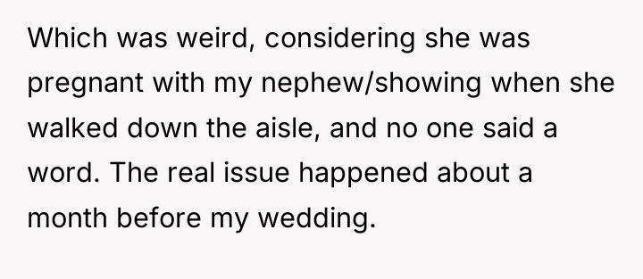 Which was weird, considering she was pregnant with my nephew/showing...