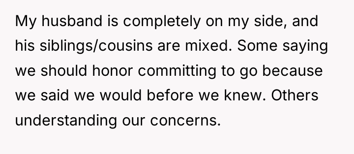 My husband is completely on my side, and his siblings/cousins...