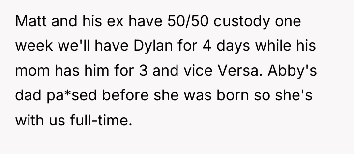 Matt and his ex have 50/50 custody one week we'll...