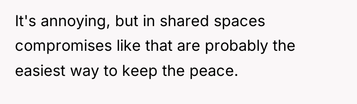 It's annoying, but in shared spaces compromises like that are...