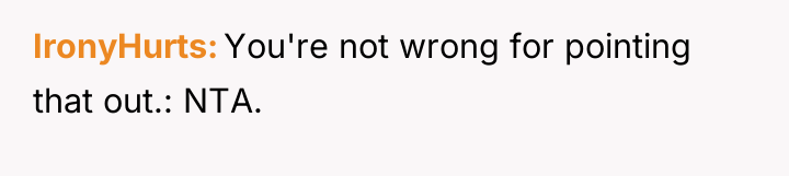 IronyHurts You're not wrong for pointing that out.: NTA.