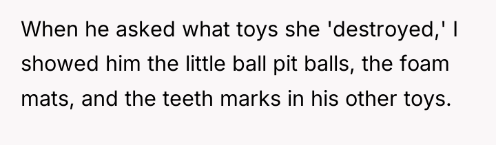 When he asked what toys she 'destroyed,' I showed him...