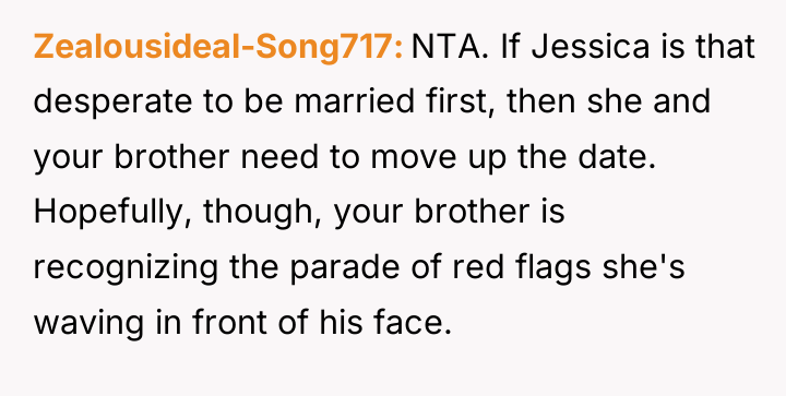 Zealousideal-Song717 NTA. If Jessica is that desperate to be married...