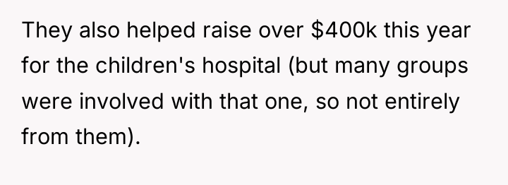 They also helped raise over $400k this year for the...