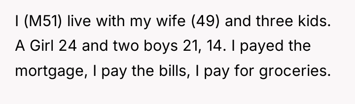 I (M51) live with my wife (49) and three kids....