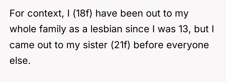 For context, I (18f) have been out to my whole...