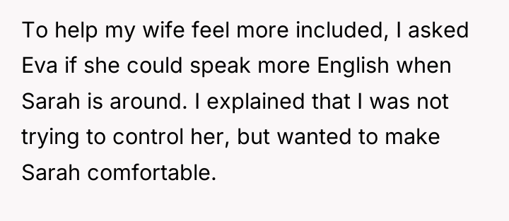 To help my wife feel more included, I asked Eva...