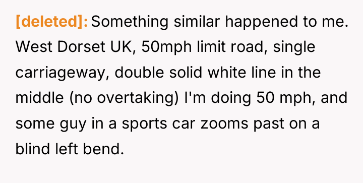 [deleted] Something similar happened to me. West Dorset UK, 50mph...