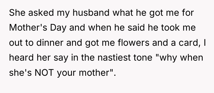 She asked my husband what he got me for Mother's...