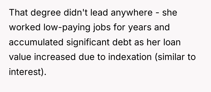 That degree didn't lead anywhere - she worked low-paying jobs...