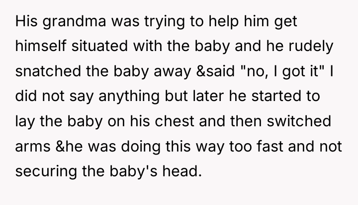 His grandma was trying to help him get himself situated...