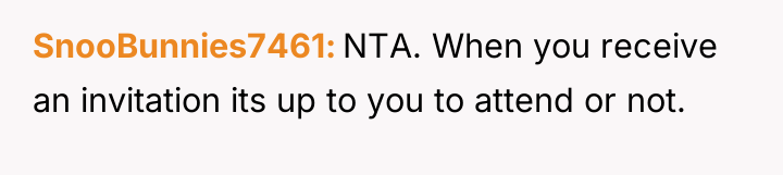 SnooBunnies7461 NTA. When you receive an invitation its up to...
