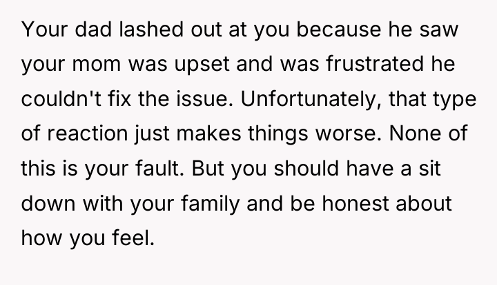 Your dad lashed out at you because he saw your...
