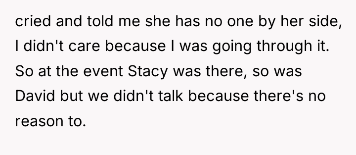 cried and told me she has no one by her...