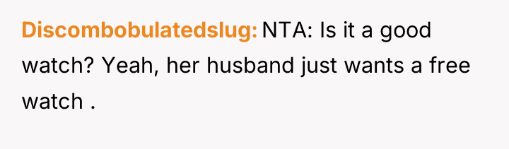 Discombobulatedslug NTA: Is it a good watch? Yeah, her husband...