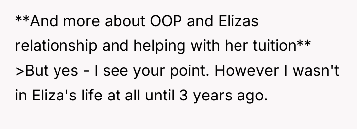 **And more about OOP and Elizas relationship and helping with...