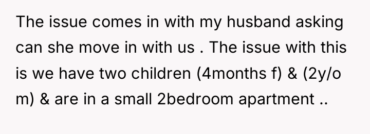 The issue comes in with my husband asking can she...