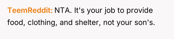 TeemReddit NTA. It's your job to provide food, clothing, and...