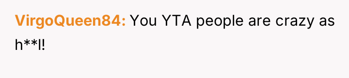 VirgoQueen84 You YTA people are crazy as h**l!