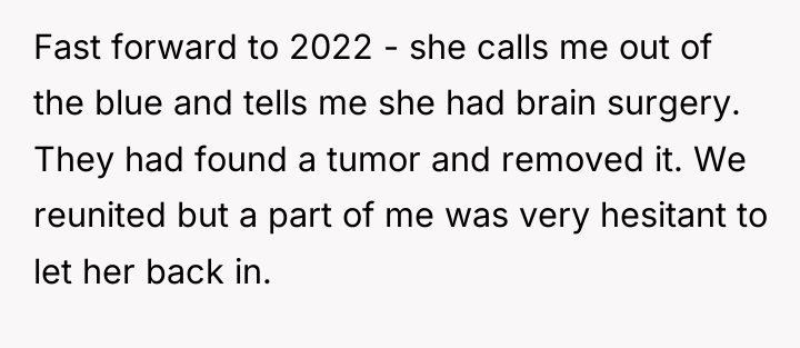 Fast forward to 2022 - she calls me out of...