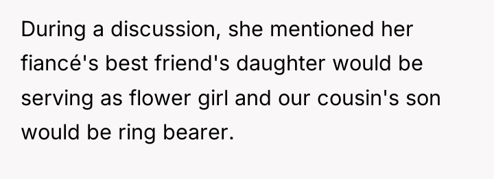 During a discussion, she mentioned her fiancé's best friend's daughter...