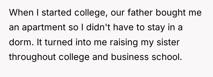When I started college, our father bought me an apartment...